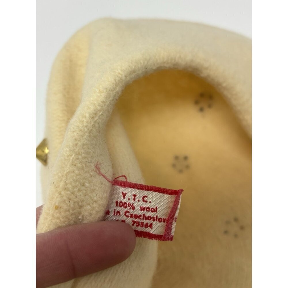 Vintage 70s 60s Cream Ivory Wool Studded Jewel Beret Hat Women's Czechoslovakia - Picture 7 of 12